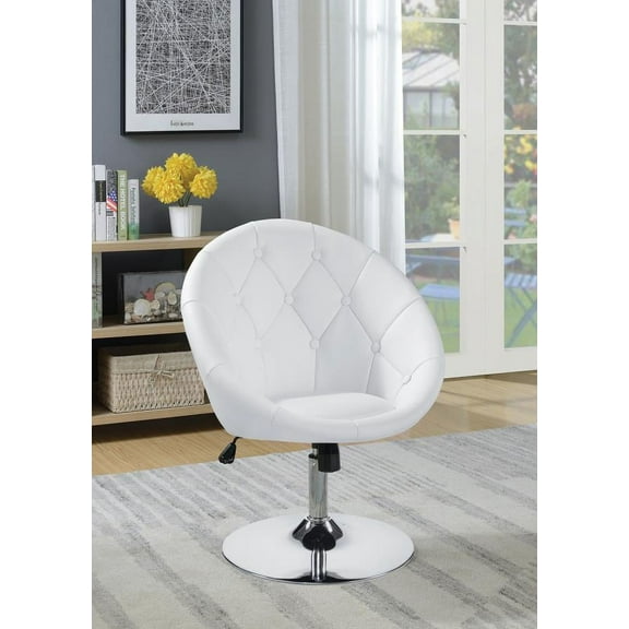 Contemporary White Faux Leather Swivel Accent Chair