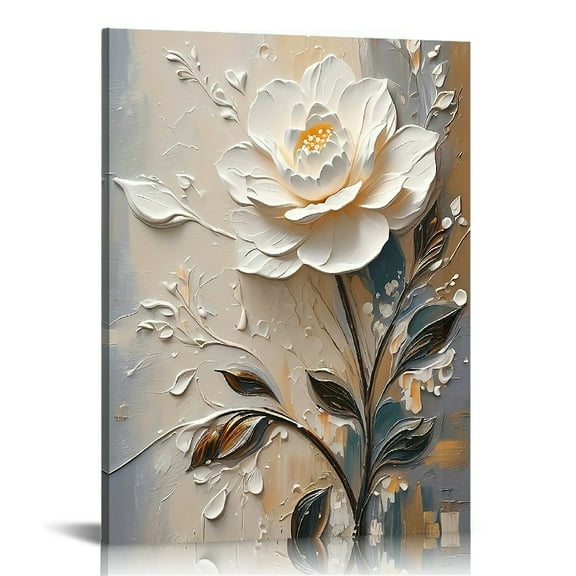 Contemporary White Flower canvas painting framed, modern wall decoration, unique creative wall art decoration, suitable for living room, bedroom, office, dining room, bar wall decoration, perfect Gift