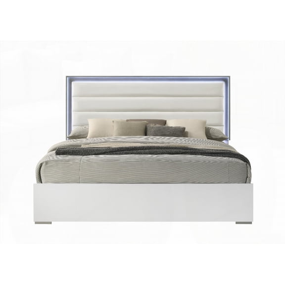 Contemporary White King Bed by Olivia - Featuring a Luxurious LED-lit Headboard