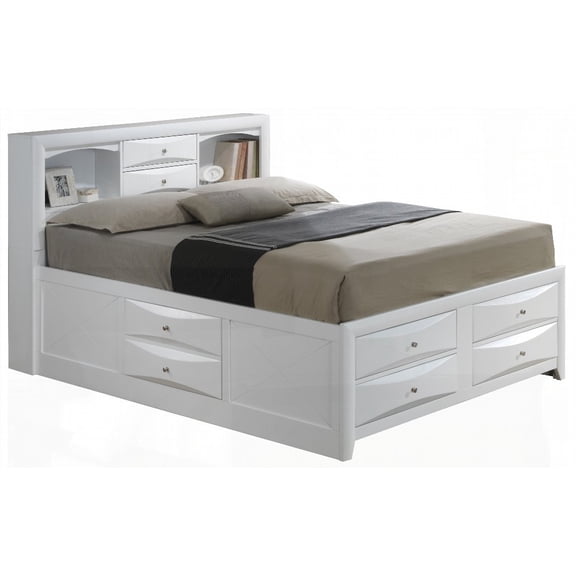 King Size Pine Wood Storage Bed with Under-bed Storage 92"D 80"W 49"H White for Bedroom
