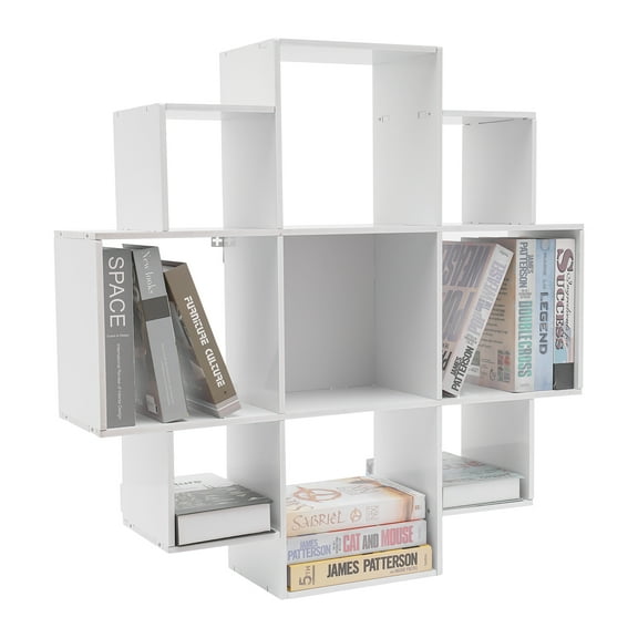 Contemporary White Large PVC Board Bookcase with 9 Shelves Living Room Furniture Space Saver