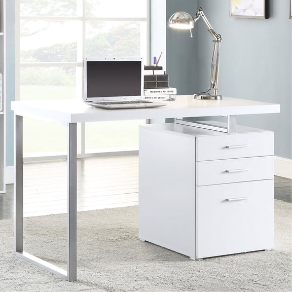 Contemporary White Office Desk With Ample Storage For An Organized Workspace 3 Drawers And A Sophisticated Design Professional Look