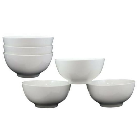 Contemporary White Porcelain Large Ramen Pho Udon Soup Bowls 48oz 8.25"D (Set 6)