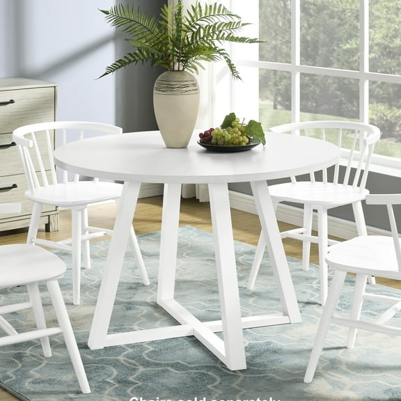 Contemporary White Round Table With Stable Trestle Base For Dining Area And Conversation