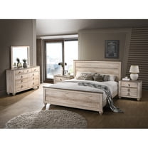 Contemporary White Wash Finish 5-Piece Bedroom Set-Queen Bed, Dresser, Mirror, Nightstands