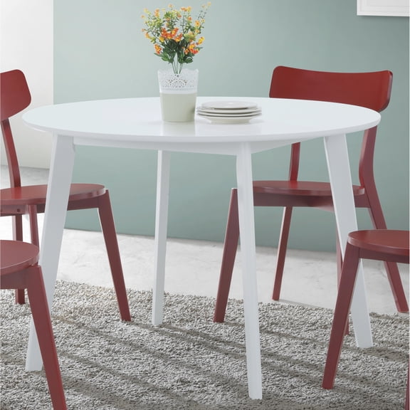 Contemporary White Wood Dining Table - Round And Elegant Design 42.77" W X D 29.61" H From Quality Build With & Rubberwood