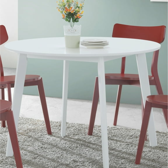 Contemporary White Wood Dining Table - Round Shape, Build 41.54" W X D 29.03" H With Construction Quality