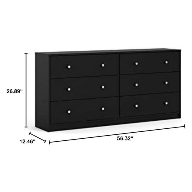 Contemporary Wide 6 Drawer Double Bedroom Dresser in Black