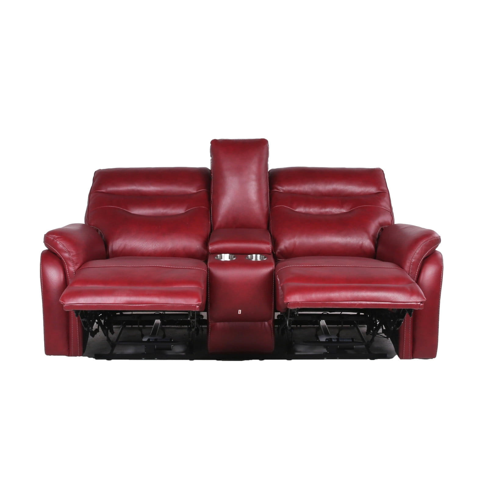 Contemporary Wine Red TopGrain Leather Motion Set Power Recline, Builtin USB Charging