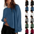 thumbnail image 1 of Contemporary Women's Fashion Plus Size European And American Women's Solid Color Loose Long Sleeved Round Neck Sweatshirt Long Sleeved V-neck Top/shirt, 1 of 9