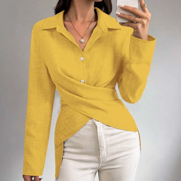 Contemporary Women's Fashion Plus Size Women's Casual Solid Color Long Sleeve V-neck Shirt Top