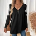 thumbnail image 1 of Contemporary Women's Fashion Plus Size Women's Fashion Loose Long Sleeve Pullover V-Neck Long Loose Lace Solid Color Blouse T-Shirt Tops, 1 of 9