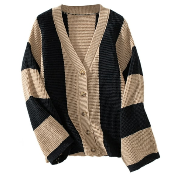 Contemporary Women's Striped Cardigan Sweater Soft and Fashion Autumn Winter Clothing for Winter Autumn Season