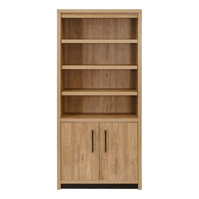 Contemporary Wood Laminate Bookcase With Doors Fully Assembled Light Brown