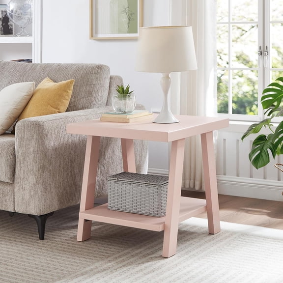 Contemporary Wood Shelf End Table in Pink