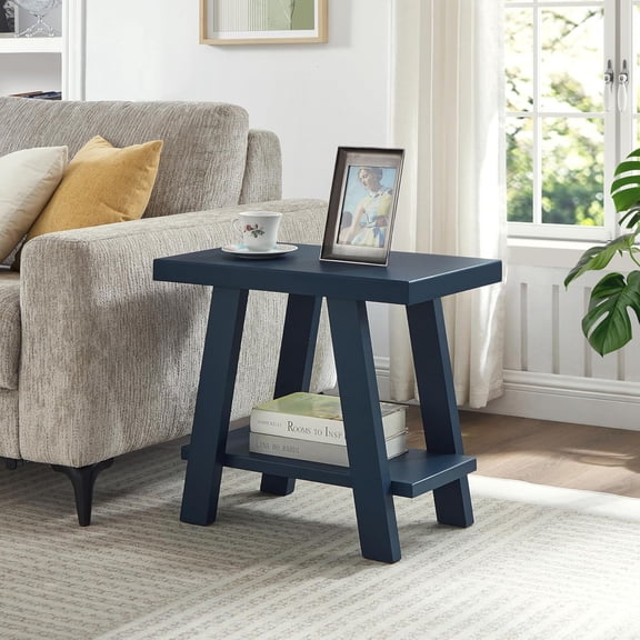 Contemporary Wood Shelf Side Table in Navy Blue