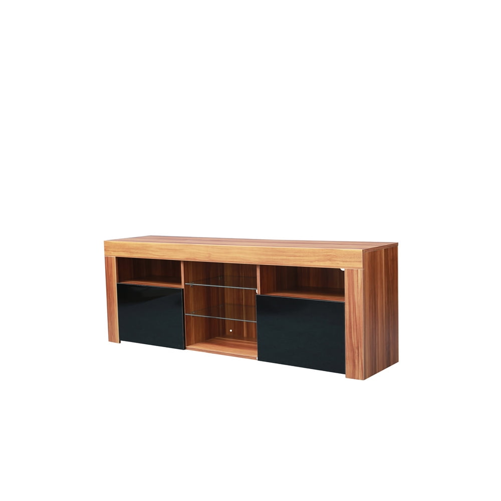 Contemporary Wooden LED TV Stand with 2 Storage for 65 Inch TV, Media High Gloss