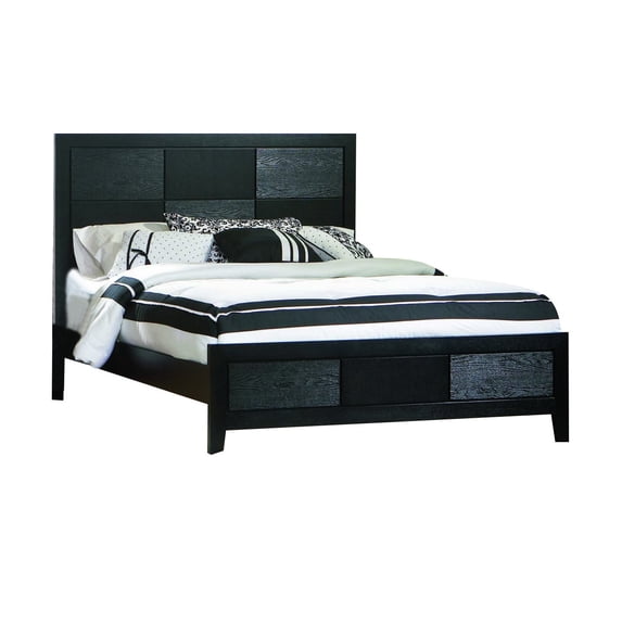 Benzara BM208184 Contemporary Wooden Queen Size Bed with Checkered Pattern, Black & Gray