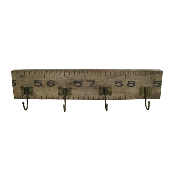 Contemporary Wooden Rustic Plaque with Ruler Style Design, Brown