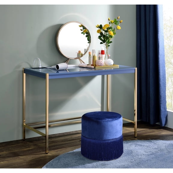 Contemporary Writing Desk In Navy Blue And Gold, 70lbs Capacity, 30.87" Height, Modern Rectangular & 43.2"w X 30.87"h 20.54"d,