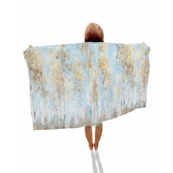 Contemporary Yellow Blue Tree Beach Towels Oversized Super Absorbent, Abstract Art Oil Paiting Lightweight Bath Towel Quick Dry Sets For Bathroom/Pool/Rv Camping/Beach Play/Gym Room/Picnic 35"x70"