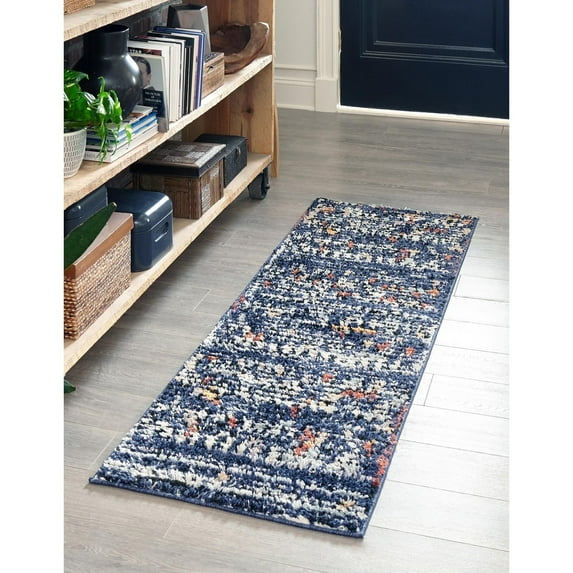 Contemporary Zaire Collection Area Rug Navy Blue - 2'x8'