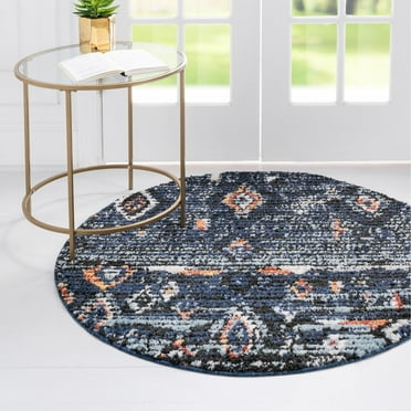 Contemporary Zaire Collection Area Rug Navy Blue - 4' Round