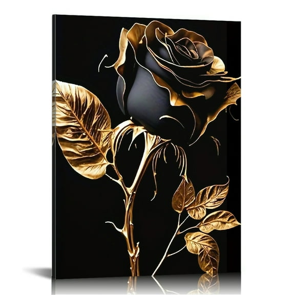 Contemporary abstract black rose canvas painting without frame, modern wall decoration poster, unique creative wall art decoration for living room, bedroom, office, dining room, bar wall decoration