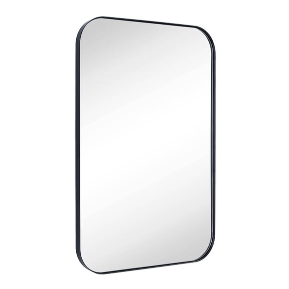 Contemporary and Farmhouse 22x30" Matt Black Rounded Rectangle Bathroom Vanity Wall Mirror