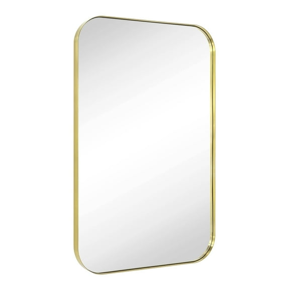 Contemporary and Farmhouse 24x36" Brushed Brass Rounded Rectangle Bathroom Vanity Wall Mirror
