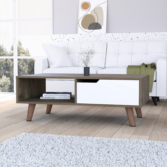 Contemporary coffee & end table with open shelf and drawer - Enhance living room aesthetics
