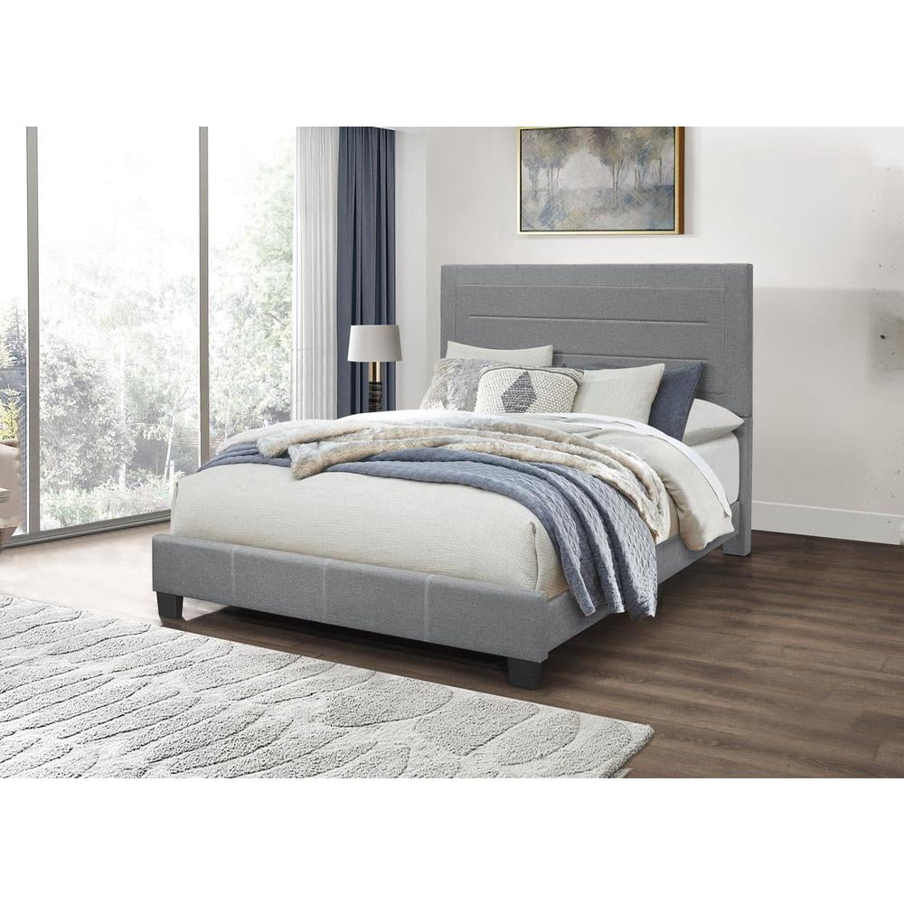 Queen Bed Frame with Gray Upholstered Headboard