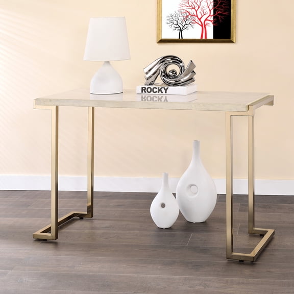 Contemporary sled base, champagne metal accents - Bring modern touch to living area