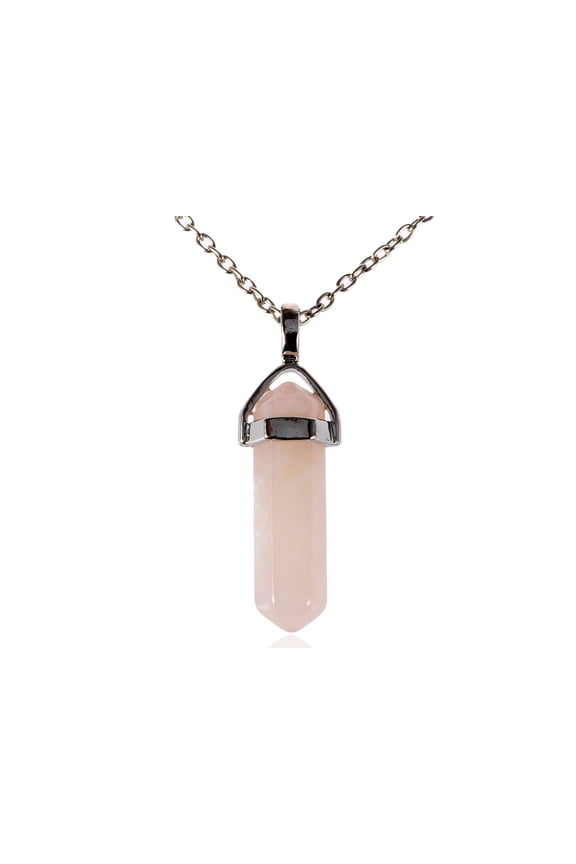 Contemporary y Metal Tone Pink Bullet Crystal Stone Pendant Necklace