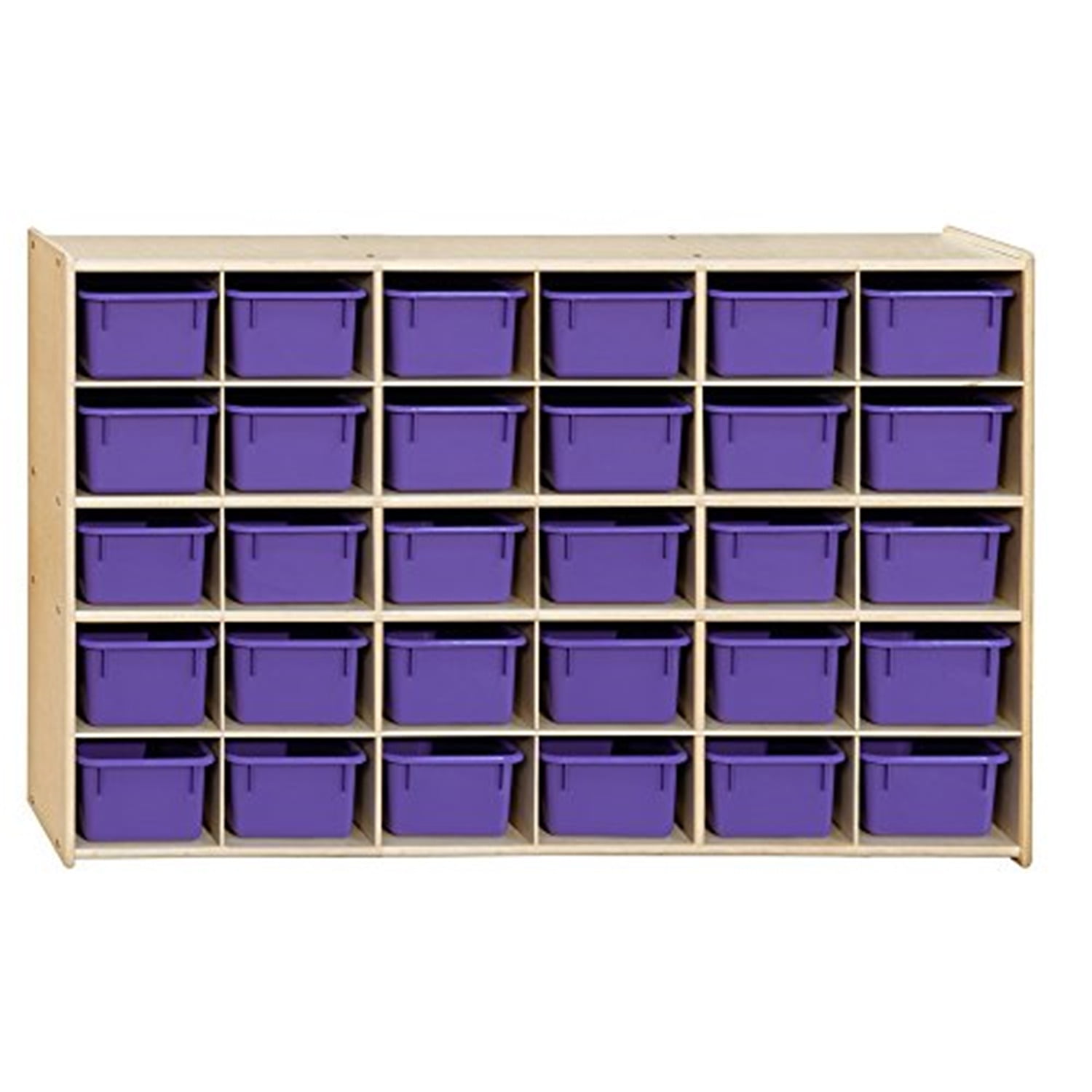 Kids 30-Cubby Birch Storage Unit with Purple Trays