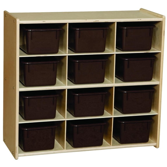 Contender Baltic Birch 12-Cubby Storage Unit w/ Brown Tubs - Assembled