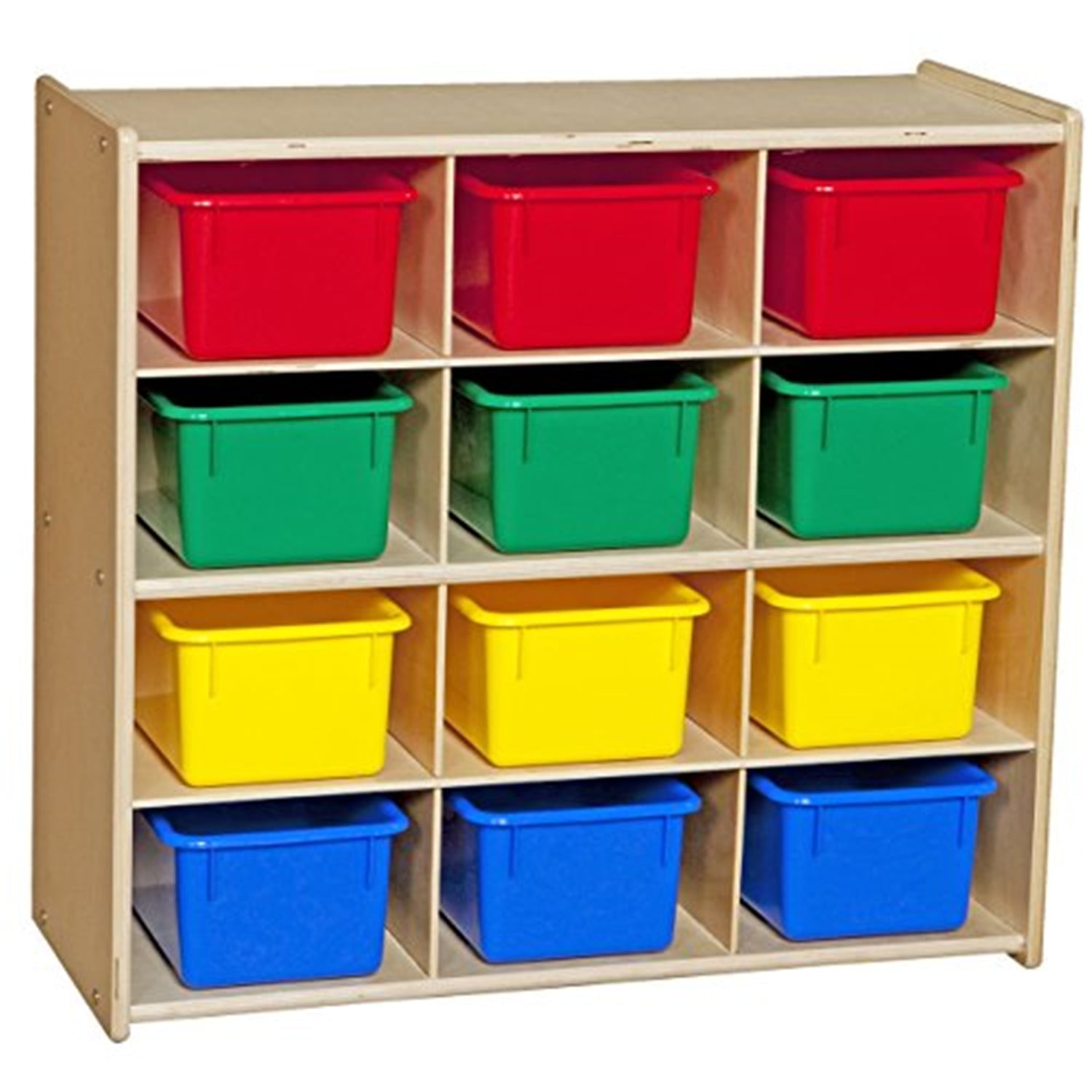 Baltic Birch 12-Cubby Kids Storage Unit with Colorful Tubs