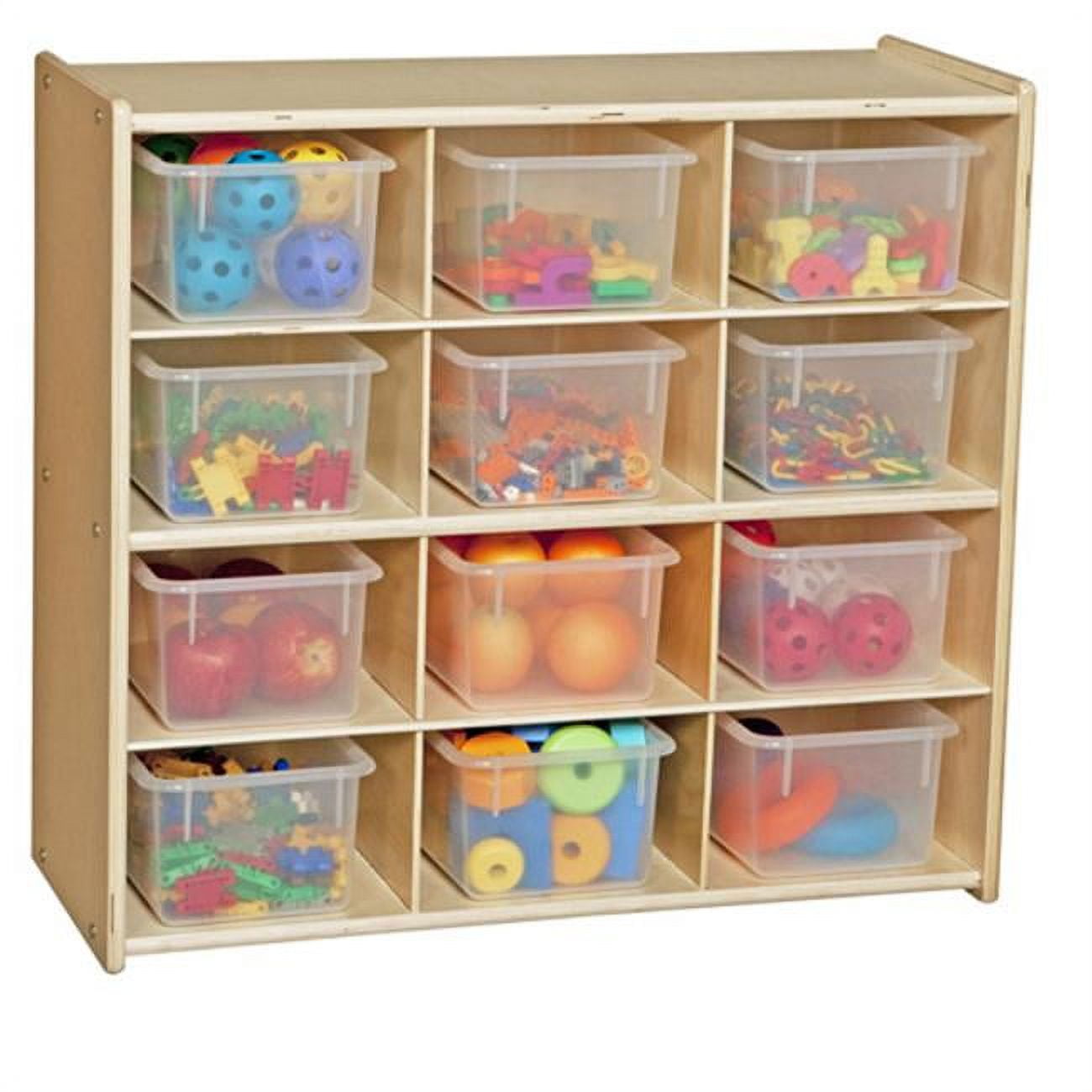 Birch 12-Cubby Storage Unit with Clear Tubs for Kids