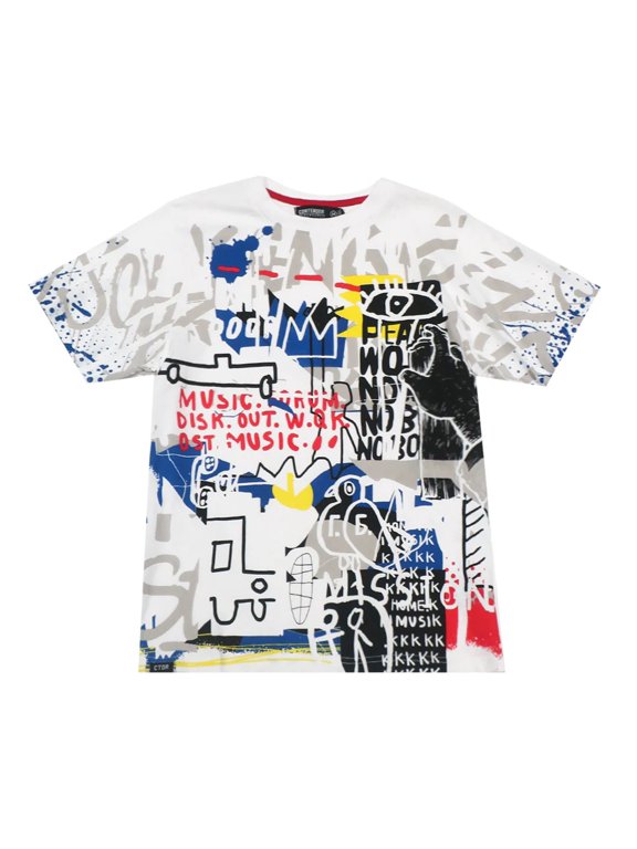 CTDR Streetwear Men's T-Shirt Graffiti Print Short Sleeve Tee (Medium, White)