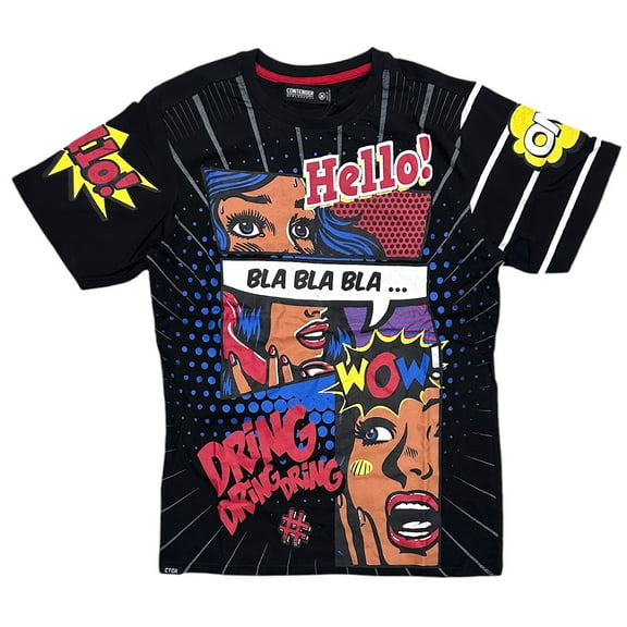 Contender CTDR Streetwear Men's T-Shirt Hello Bla Bla Bla Comic Art Tee (Medium, Black)