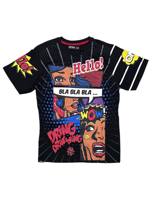 CTDR Streetwear Men's T-Shirt Hello Bla Bla Bla Comic Art Tee (XX-Large, Black)