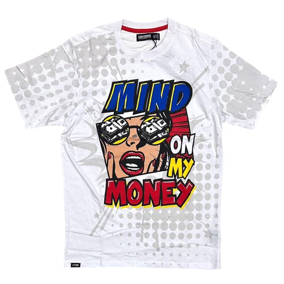 Contender CTDR Streetwear Men's T-Shirt Mind On My Money Comic Short Sleeve Tee (XXX-Large, White)