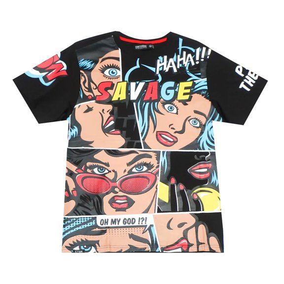 Contender CTDR Streetwear Men's T-Shirt Savage Comic Pop Art Short Sleeve Tee (XXX-Large, Black)