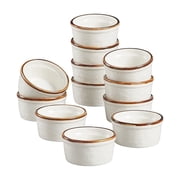 Contenpo 12Pcs 2.75" Ceramic Ramekins, Speckled Mini Baking Cups with Brown Rim, 3oz Souffle Dishes for Dipping, Desserts, Charcuterie