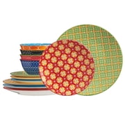 Contenpo 12pcs Colorful Ceramic Dinnerware Set, 4x8" Salad Plates, 4x10" Dinner Plates, 4x5.5" Bowls