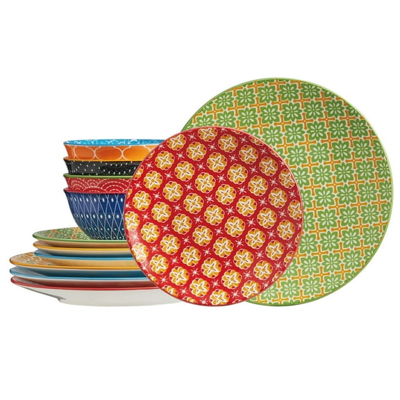 Contenpo 12pcs Colorful Ceramic Dinnerware Set, 4x8" Salad Plates, 4x10" Dinner Plates, 4x5.5" Bowls