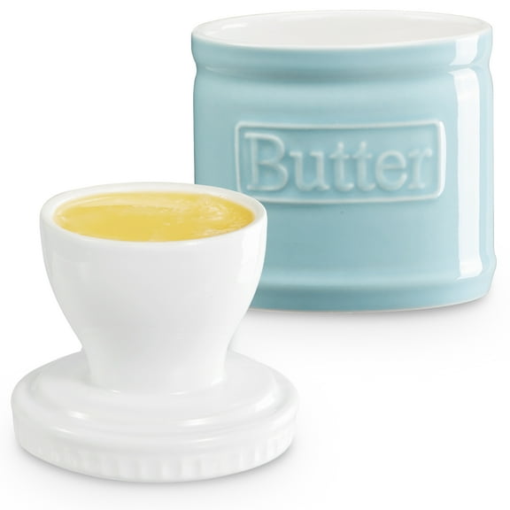 Contenpo 1pc Butter Crock with Lid Ceramic Spreadable Soft Butter Water Seal