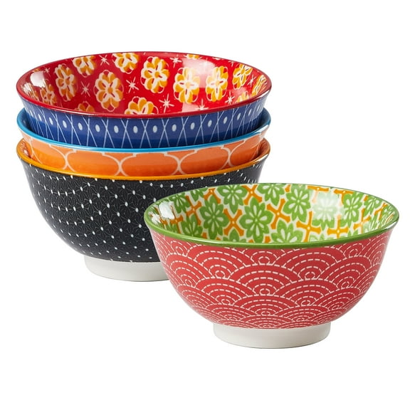 Contenpo Ceramic Bowl Set, 4 Piece 14 Oz Vibrant Colors, Dishwasher Microwave Friendly