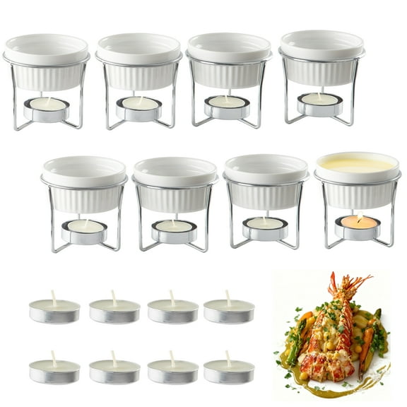 Contenpo Ceramic Butter Warmers with 20 Tealight Candles, Dishwasher Safe, White, Set of 8