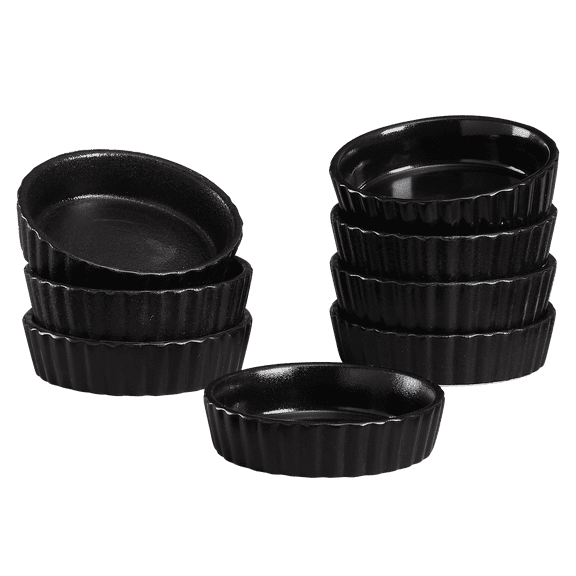Contenpo Ramekins 4 oz - Oven Safe Shallow Ramekins for Creme Brulee - Black, Fluted, Set of 8